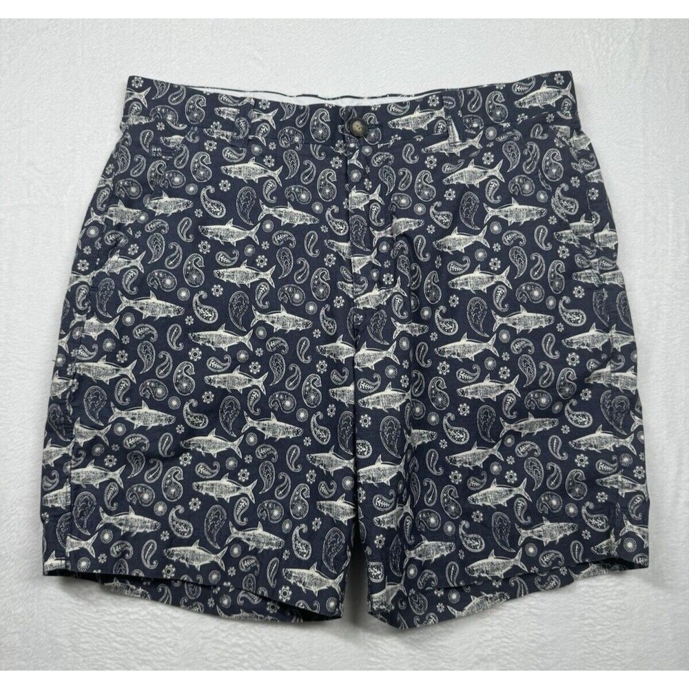 True Flies Men’s Shorts 34 Flat Front Fish Paisley Pattern